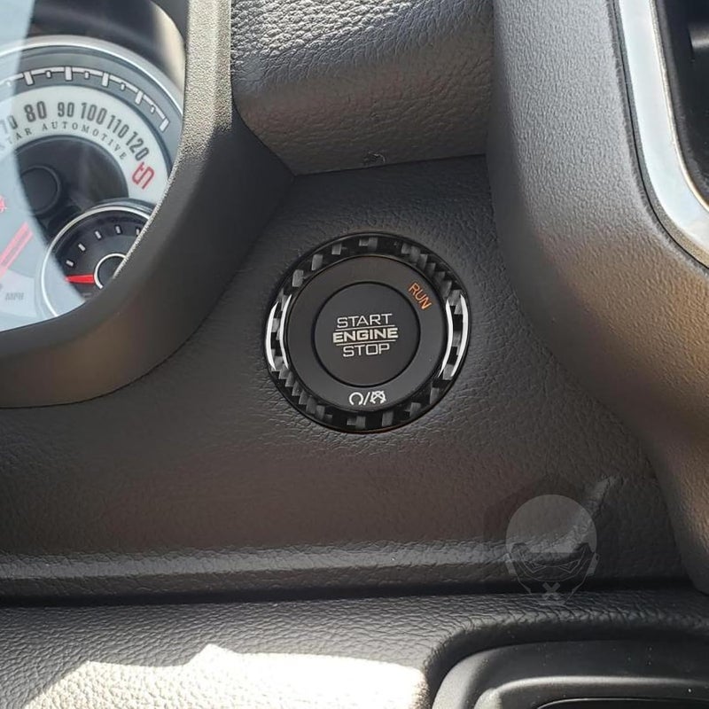 PJFUS Real Soft Carbon Fiber Car Driver Side Engine Start Stop Push Button Panel Frame Trim Sticker Compatible with Dodge Ram 1500/2500/3500 2019-2023(Crew Cab Version)Auto Interior Accessories Black - Image 2